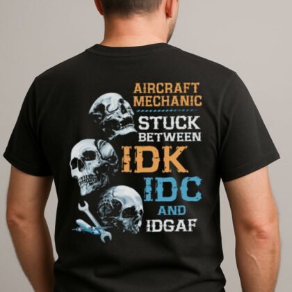 Stuck Between IDK IDC IDGAF - Aircraft Mechanic Skull