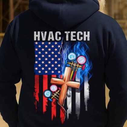 HVAC Tech Flag Cross Gauge Design - HVAC Patriotic